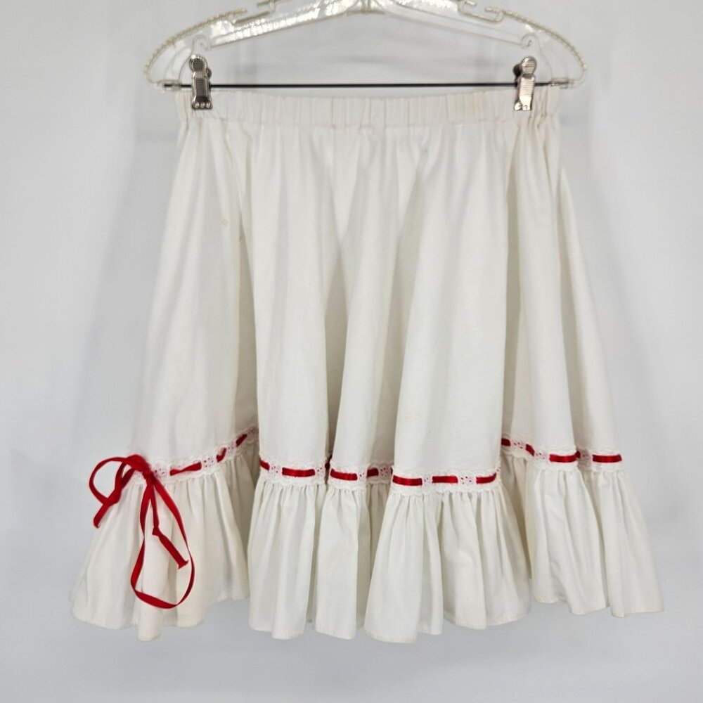 Ruffle Shirt Top Skirt Set M Red White Lace Trim Cotton Blend Dance Western USA - Picture 6 of 12